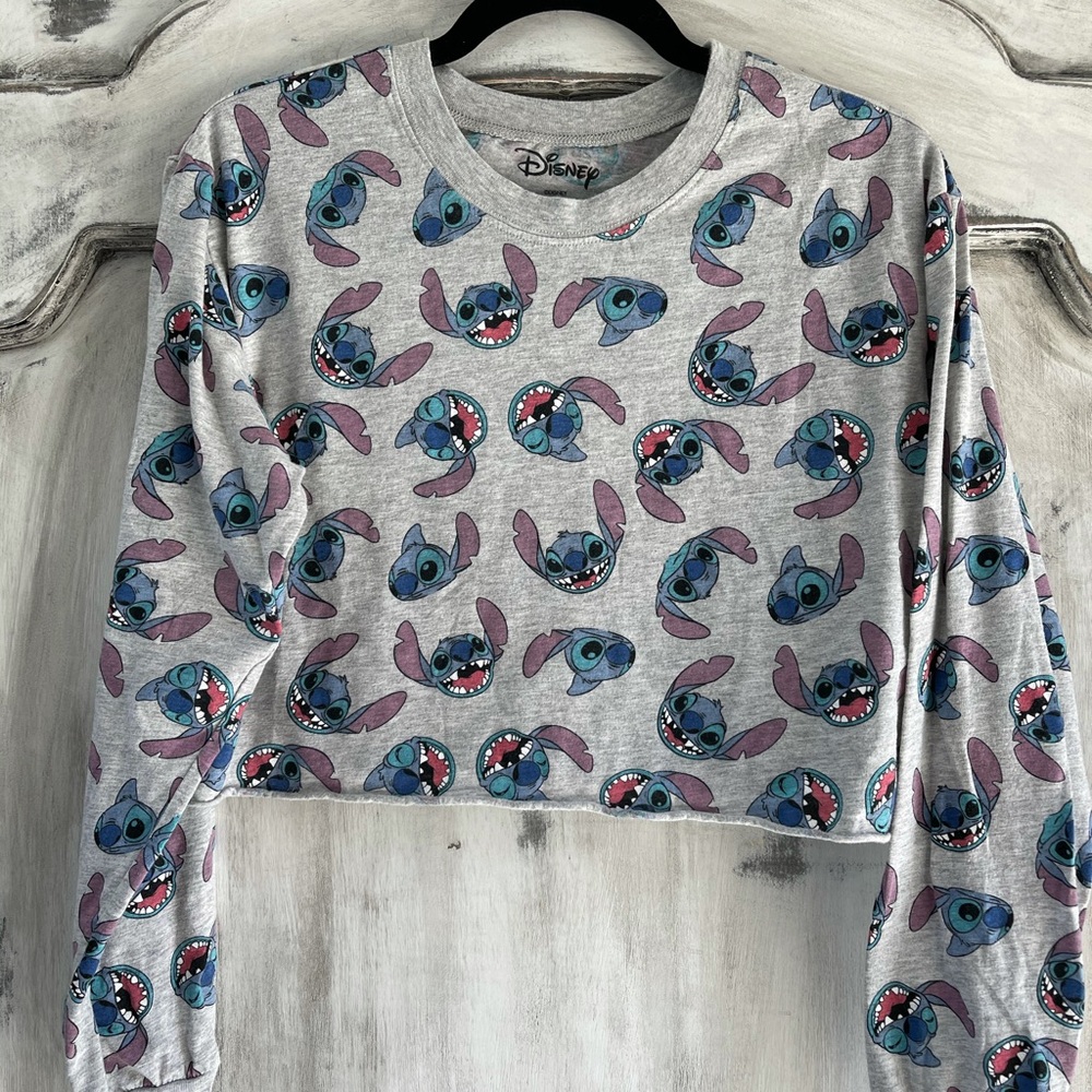 Lilo & Stitch Disney T Shirt Crop Long Sleeve Sz M